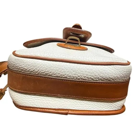 Vtg DOONEY & BOURKE AWL Equestrian Bag White Pebbled Leather British Tan 80's - Picture 5 of 16